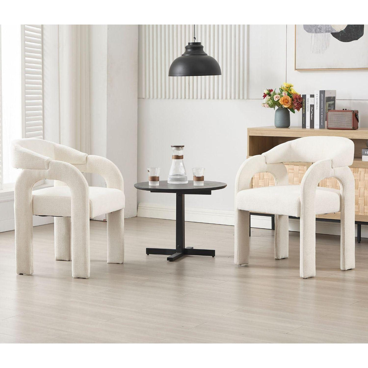Gepolsterte Esszimmerstühle 4er Set, Chenille Weiß