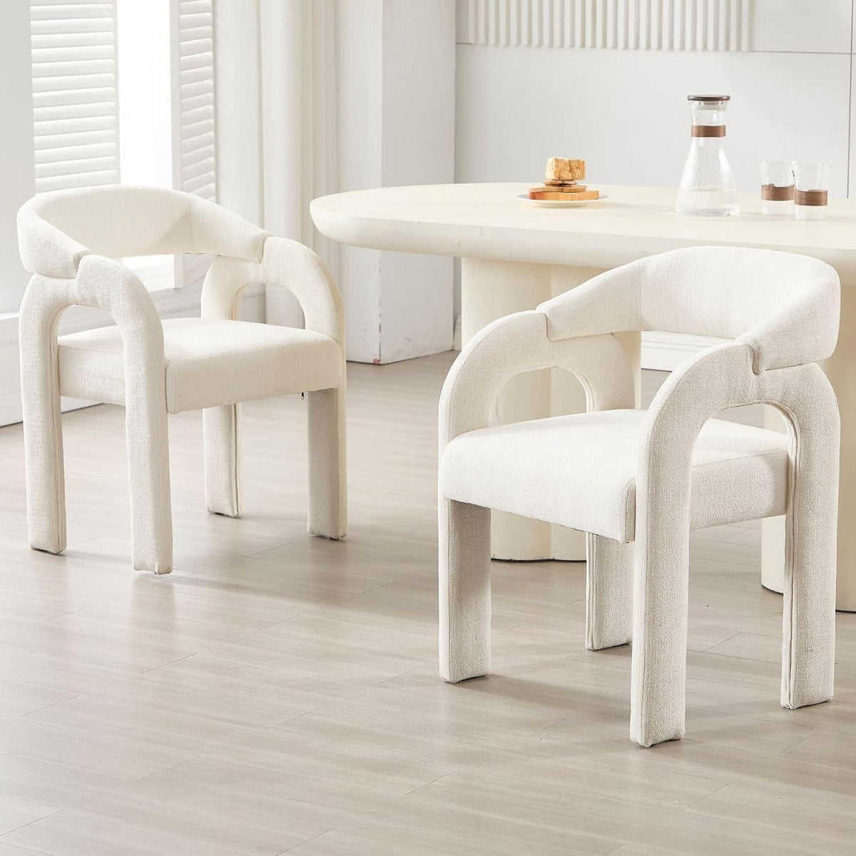 Gepolsterte Esszimmerstühle 4er Set, Chenille Weiß