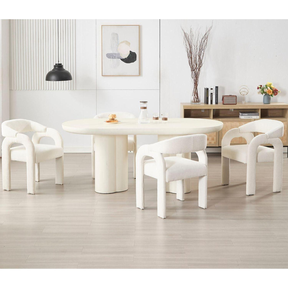 Gepolsterte Esszimmerstühle 2er Set, Chenille, Weiß