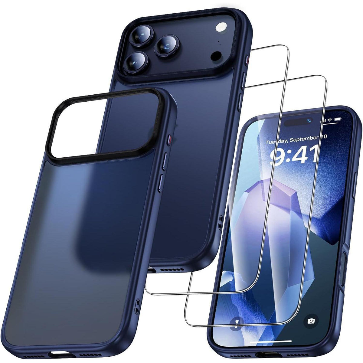 iPhone 17 Pro Hülle Set mit 2x Schutzfolie, Matt Blau