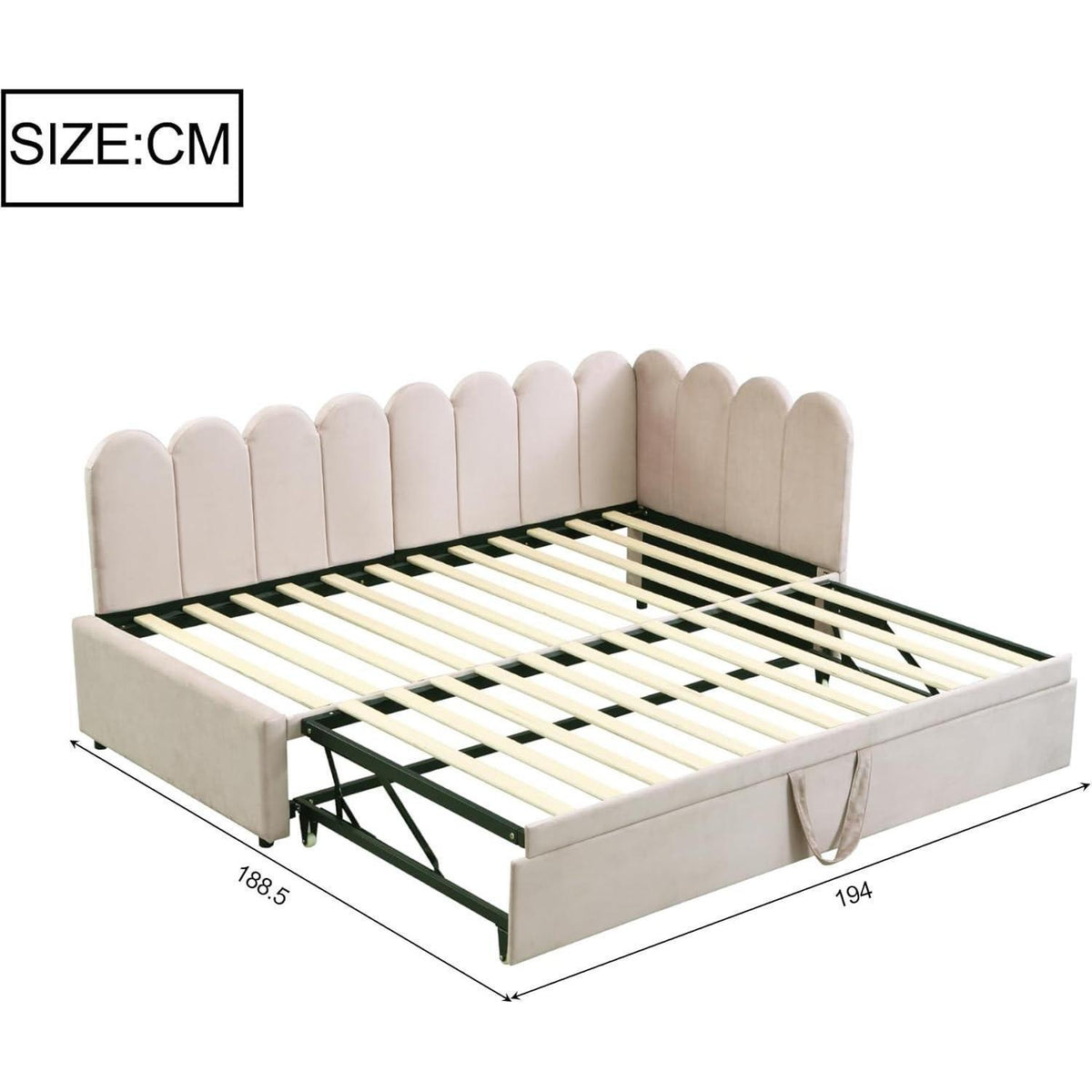 2-in-1 Schlafsofa L-Form – Samtbeige, 90x200cm