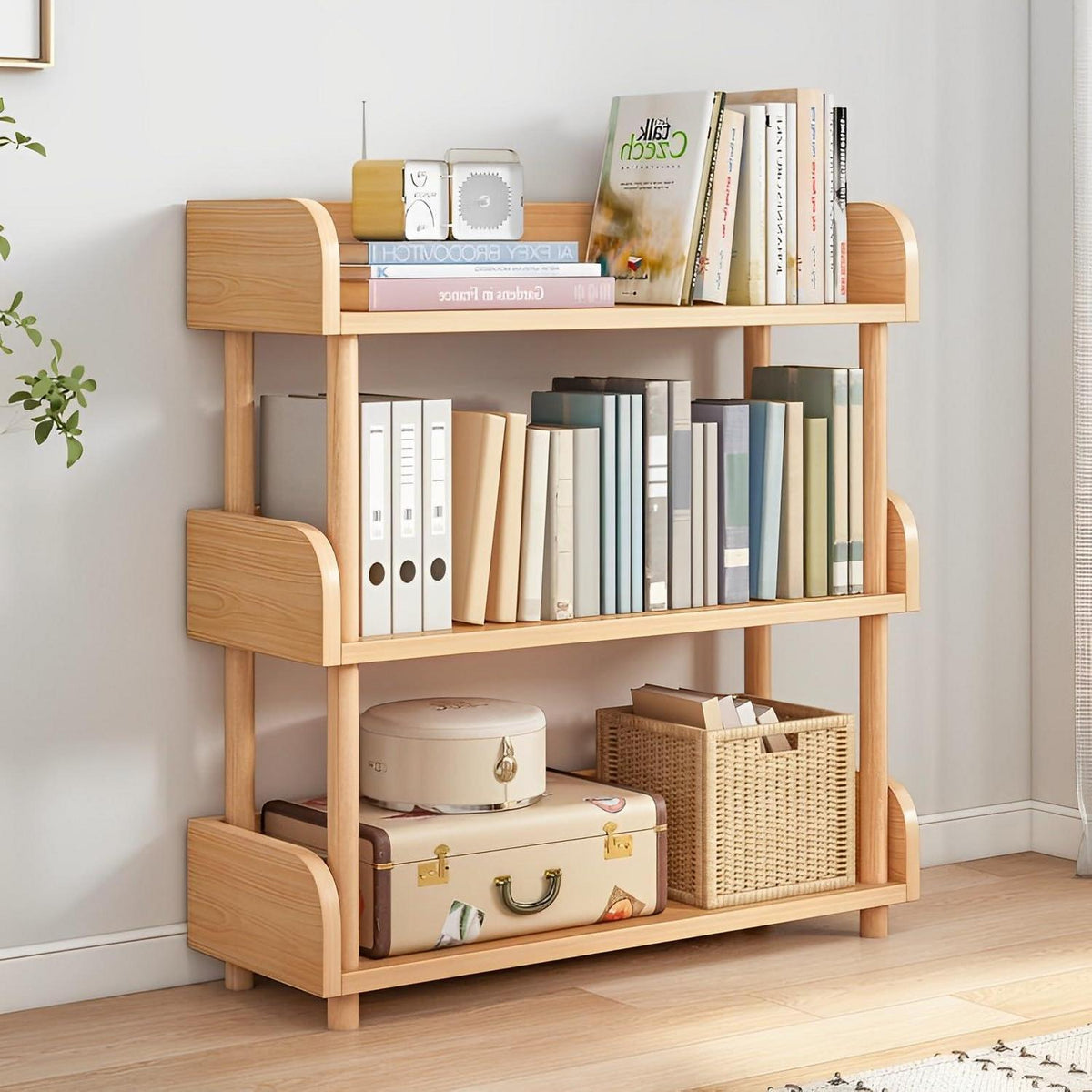3-Ebenen Holzregal Eiche - Modernes Bücherregal für Wohnzimmer