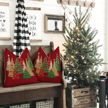 Weihnachtskissenbezug 40x40 cm - 2er Set Leinen Deko