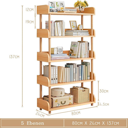 5-Ebenen Bücherregal Eiche - Modernes Holzregal für Wohnzimmer
