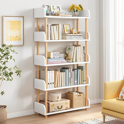 5-Ebenen Bücherregal aus Holz – Modernes Freistehend Regal Weiß