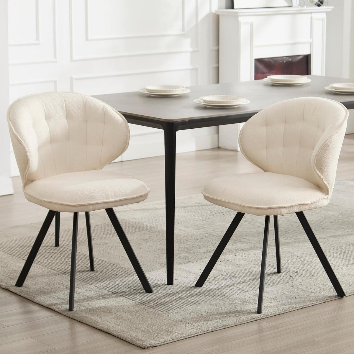 Esszimmerstühle 2er Set Chenille Weiß – Moderne Akzentstühle