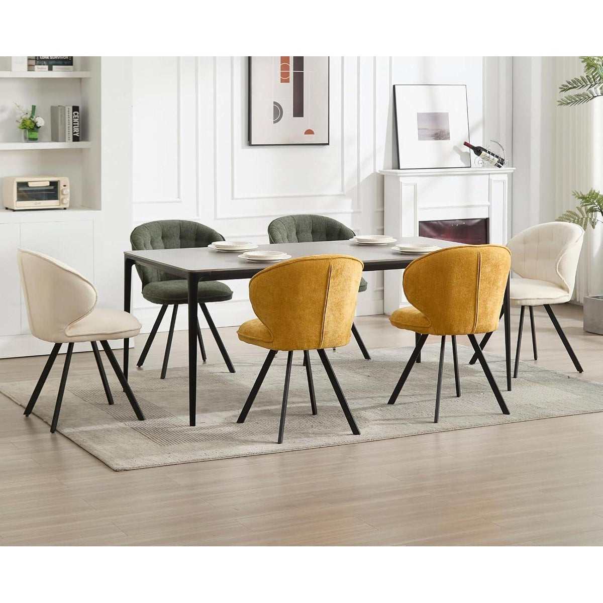 Esszimmerstühle 2er Set Chenille Weiß – Moderne Akzentstühle