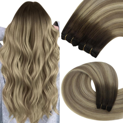 Echthaar Tressen Braun Balayage Ombre 50cm Haarverlängerung