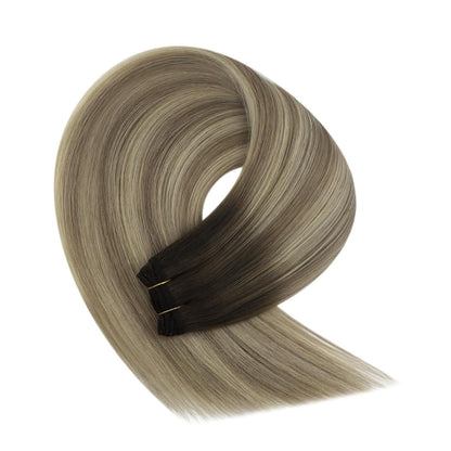 Echthaar Tressen Braun Balayage Ombre 50cm Haarverlängerung