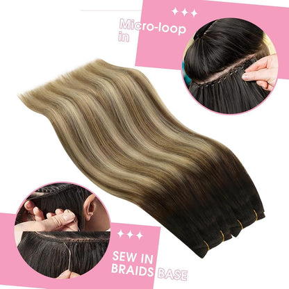 Echthaar Tressen Ombre Braun Balayage Blond 50cm