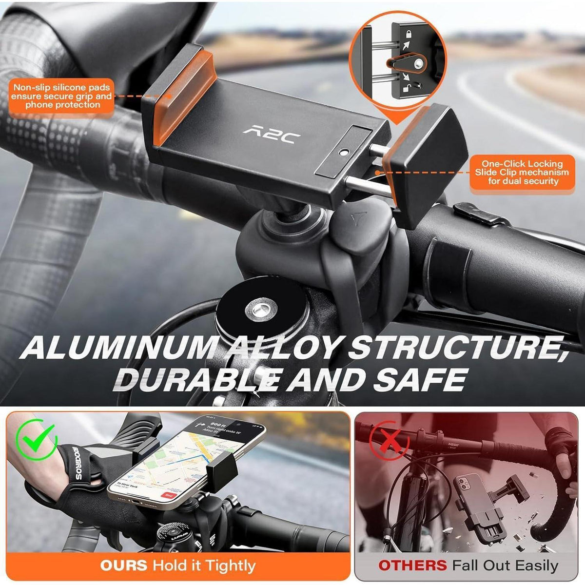 Fahrrad Handyhalterung aus Aluminium – 360° drehbar & sicher