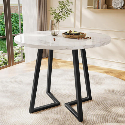 Runder Esstisch mit Marmor-Muster & Metallgestell – Modern & Stabil