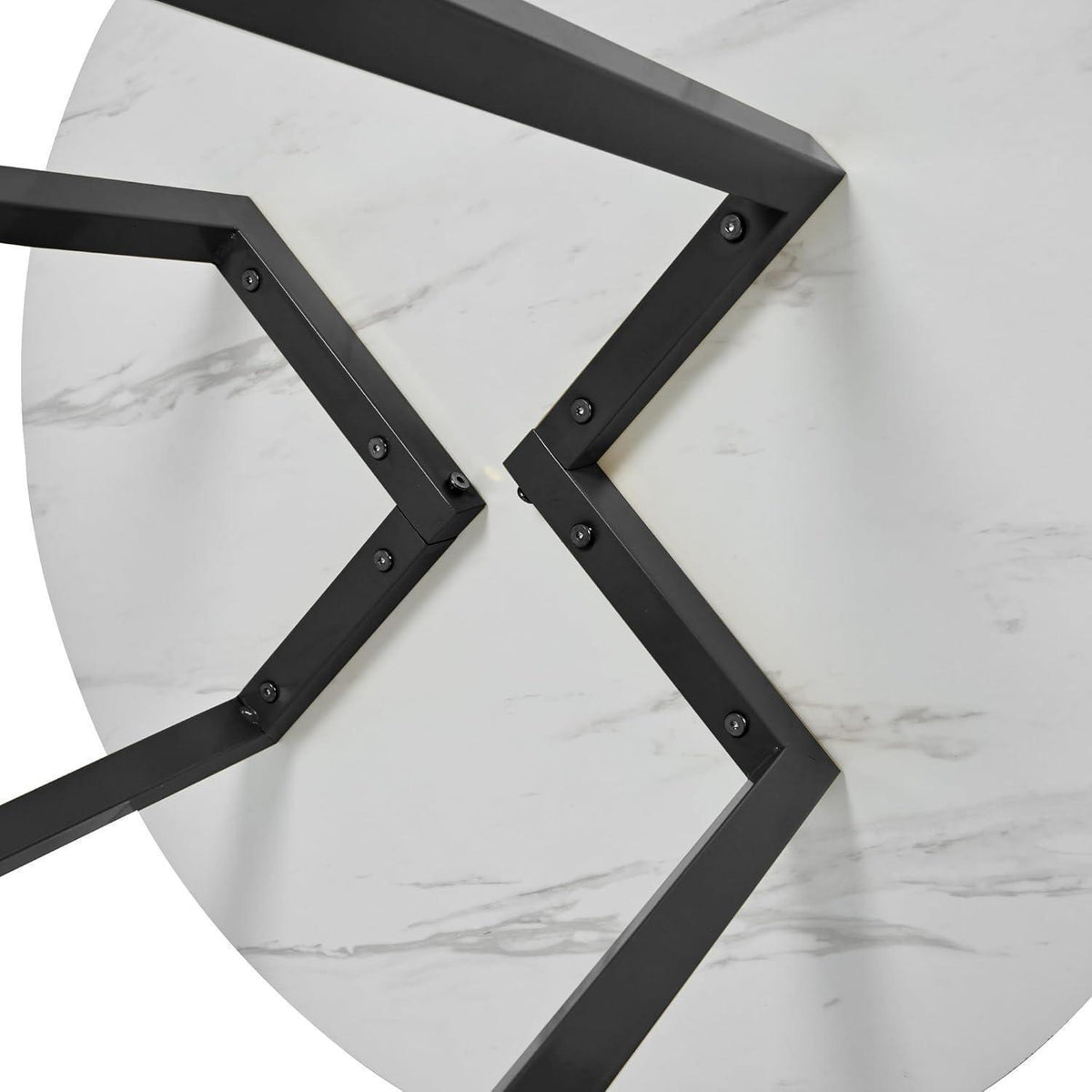 Runder Esstisch mit Marmor-Muster & Metallgestell – Modern & Stabil