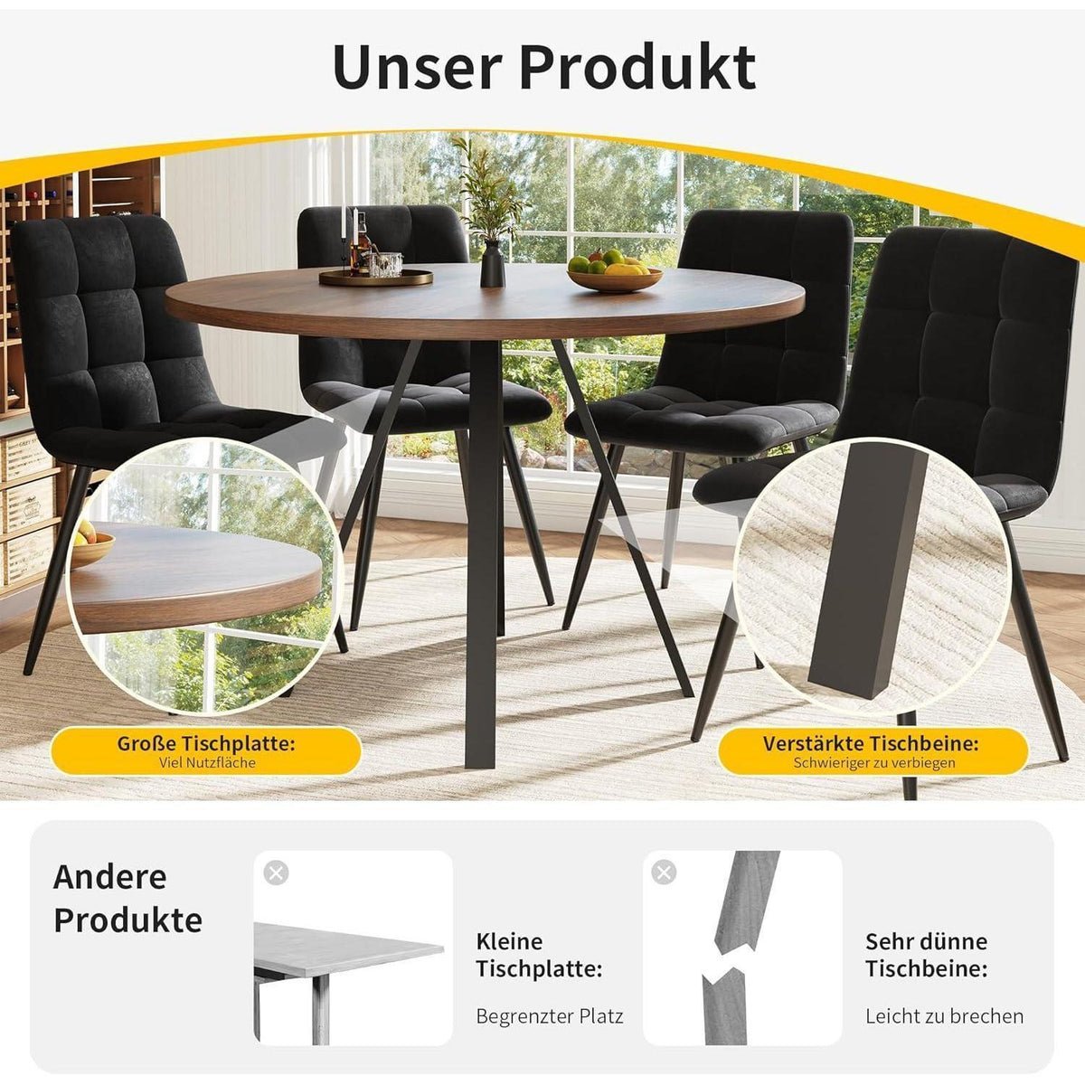 Runder Esstisch 80x80cm – Küchentisch für 4 Personen
