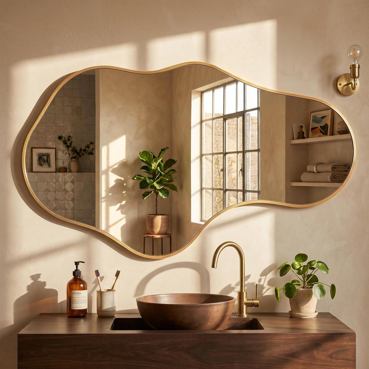 Wavy Wandspiegel Gold – Abstraktes Wellendesign für Bad & Co.
