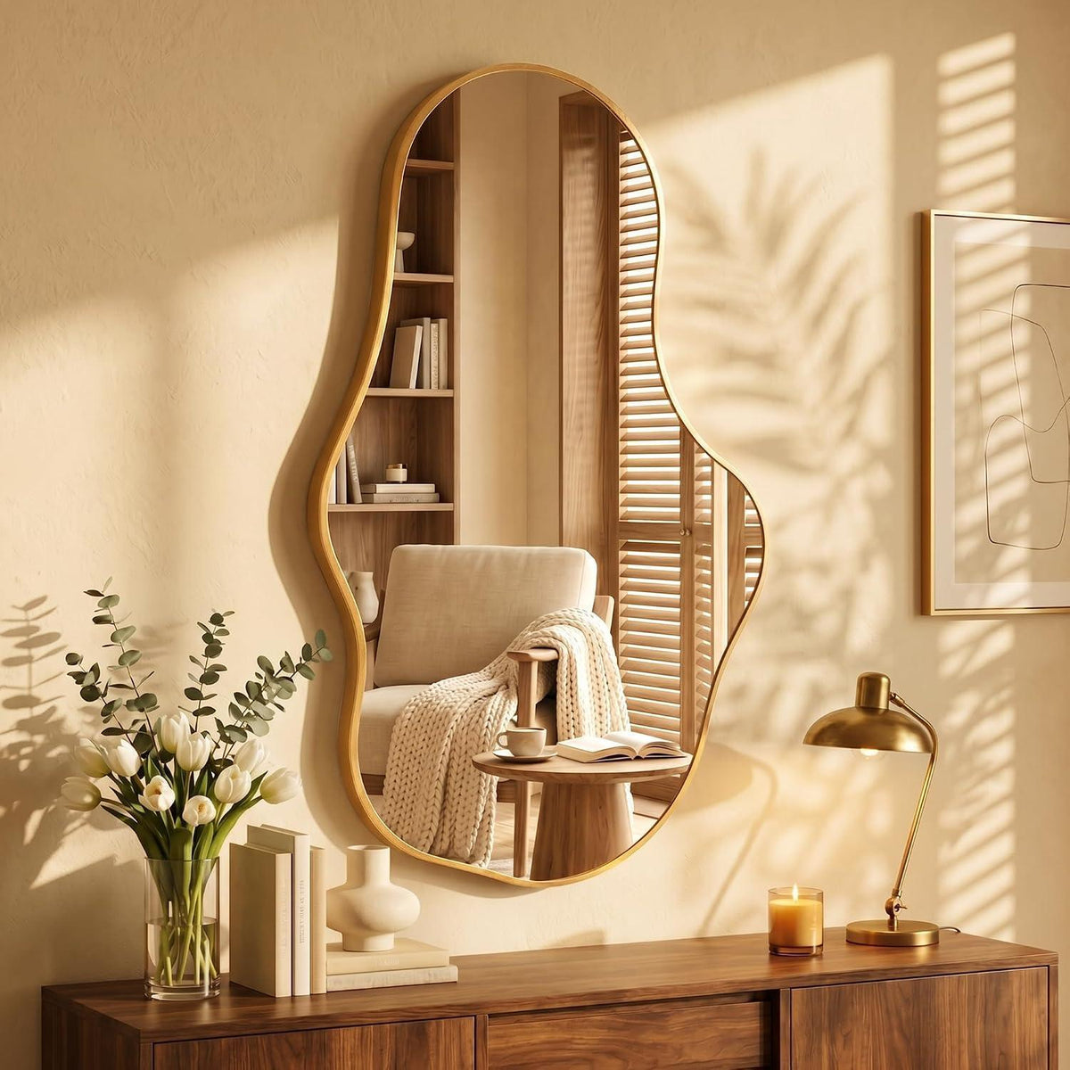 Wavy Wandspiegel Gold – Abstraktes Wellendesign für Bad & Co.