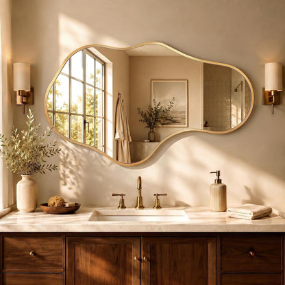 Wavy Wandspiegel Gold – Abstraktes Wellendesign für Bad & Co.