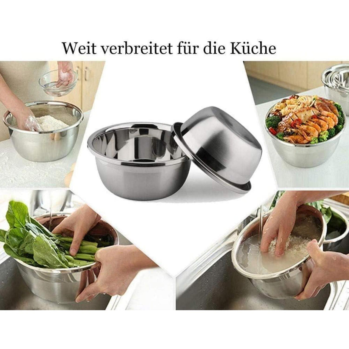 Edelstahl Rührschüssel 32cm mit Sieb – Vielseitige Küchenschüssel