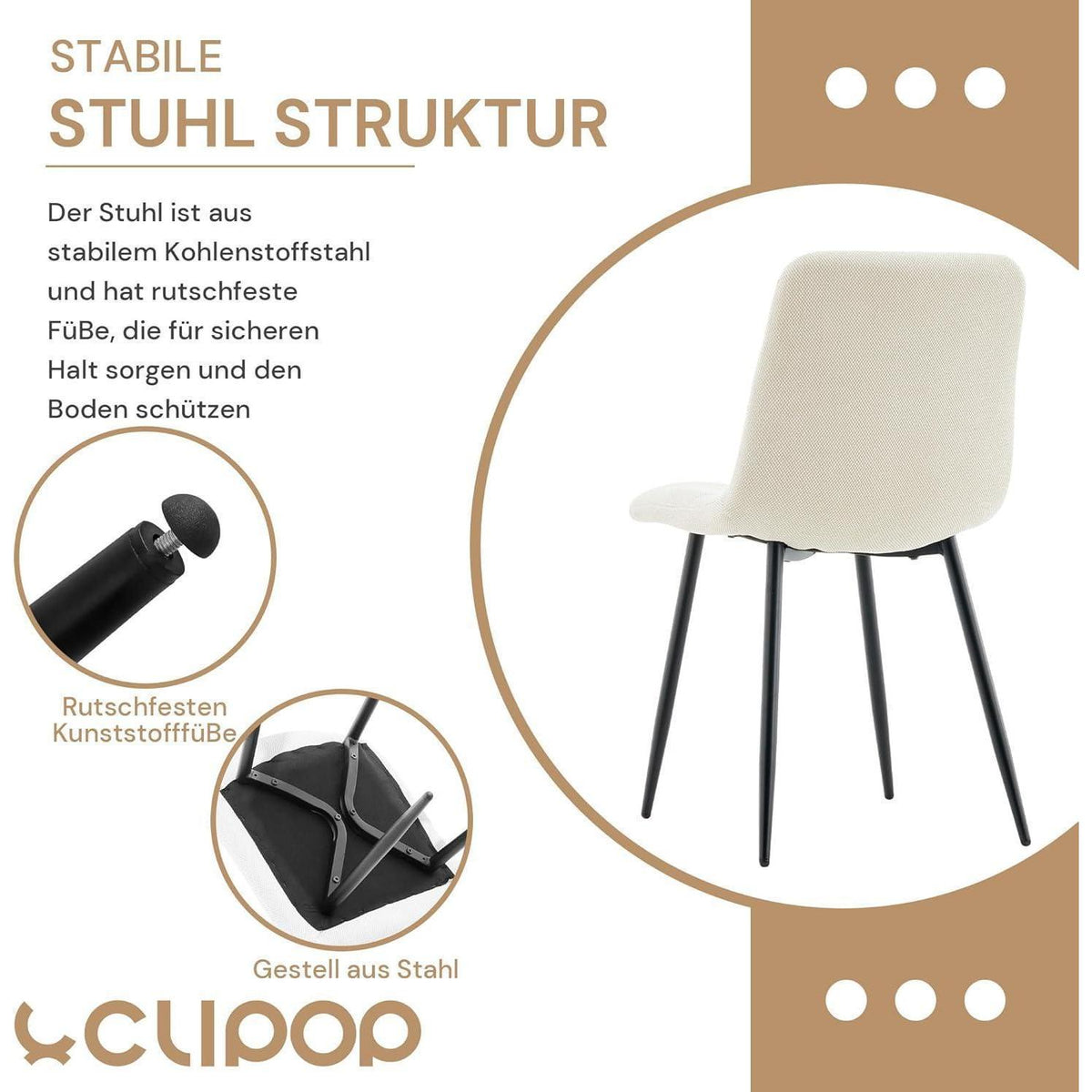 Esszimmerstühle Set 4er Chenille Beige, Gepolstert & Modern