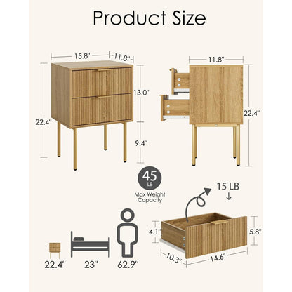 Nachttisch mit 2 Schubladen, Eiche, modern & Boho Stil