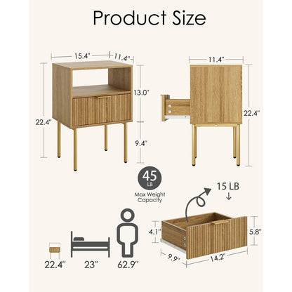 Nachttisch mit Schublade und Ablage, modern, Eiche