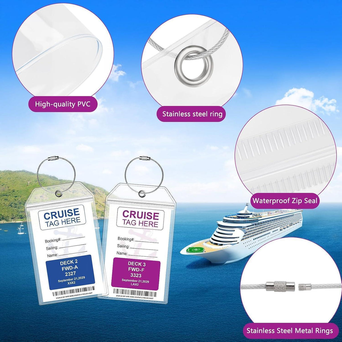 Kofferanhänger Set 4er Pack – Kreuzfahrt Gepäckmarken Wasserdicht