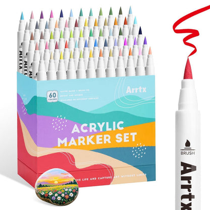 60 Acrylmarker Set Pinselspitze Wasserfest für Malen & Basteln