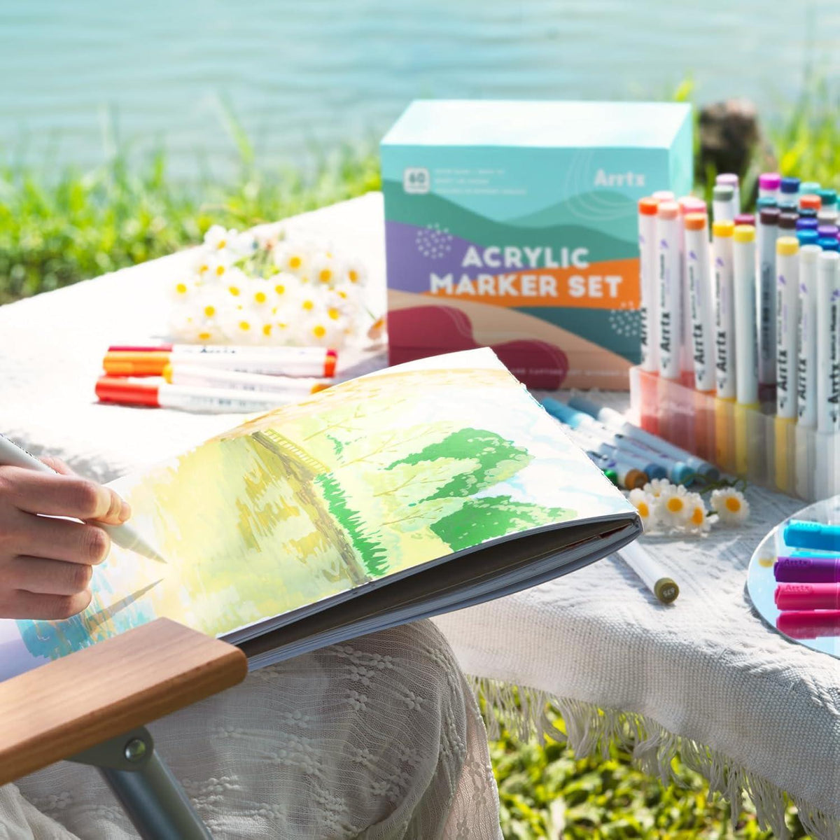 60 Acrylmarker Set Pinselspitze Wasserfest für Malen & Basteln
