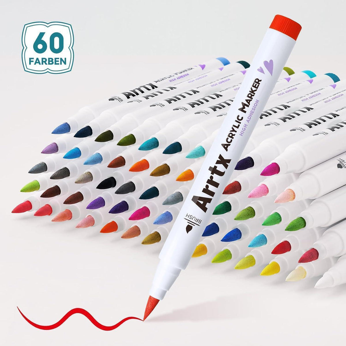 60 Acrylmarker Set Pinselspitze Wasserfest für Malen & Basteln