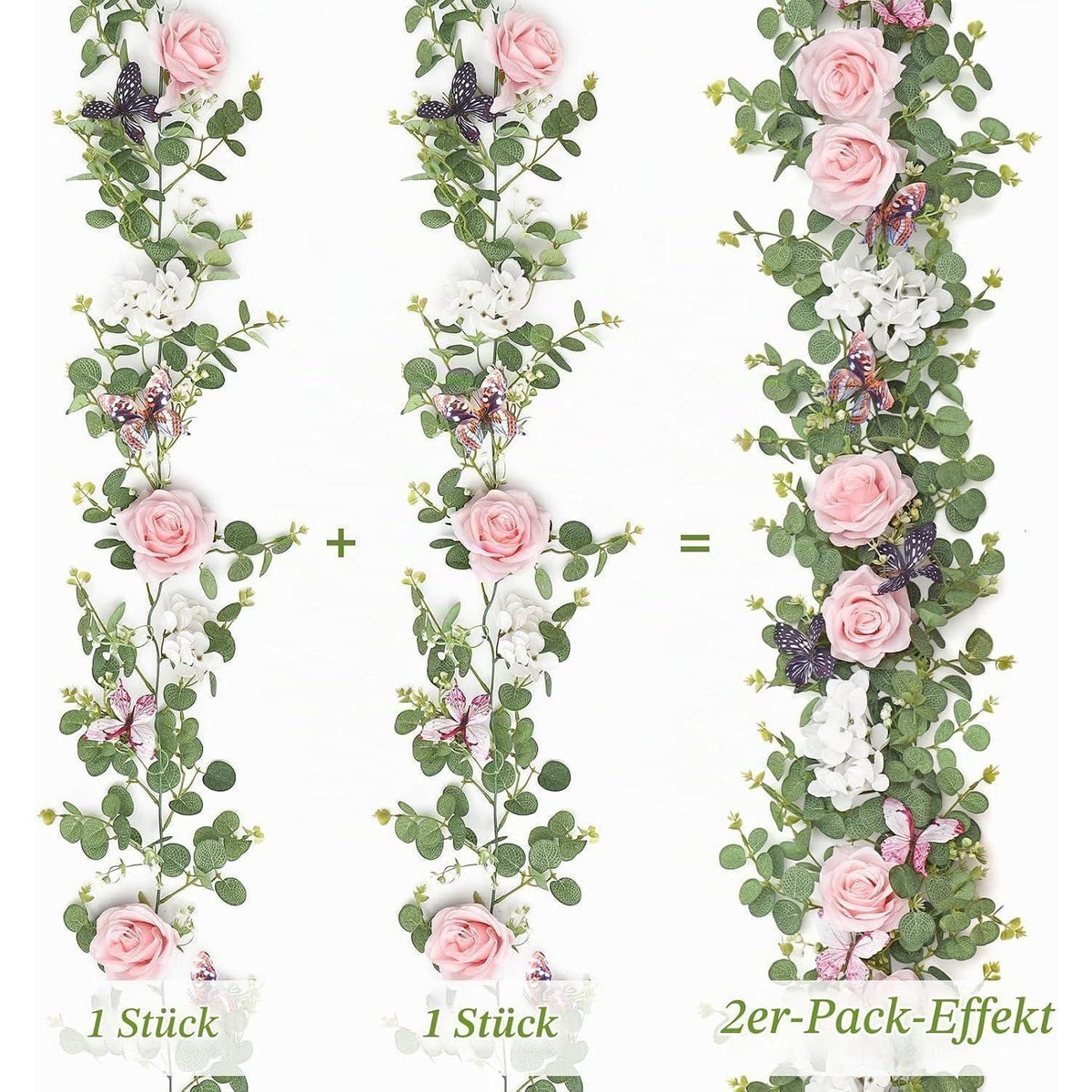 2x 1,8m Eukalyptus Girlande Rosa Rosen Deko Hochzeit
