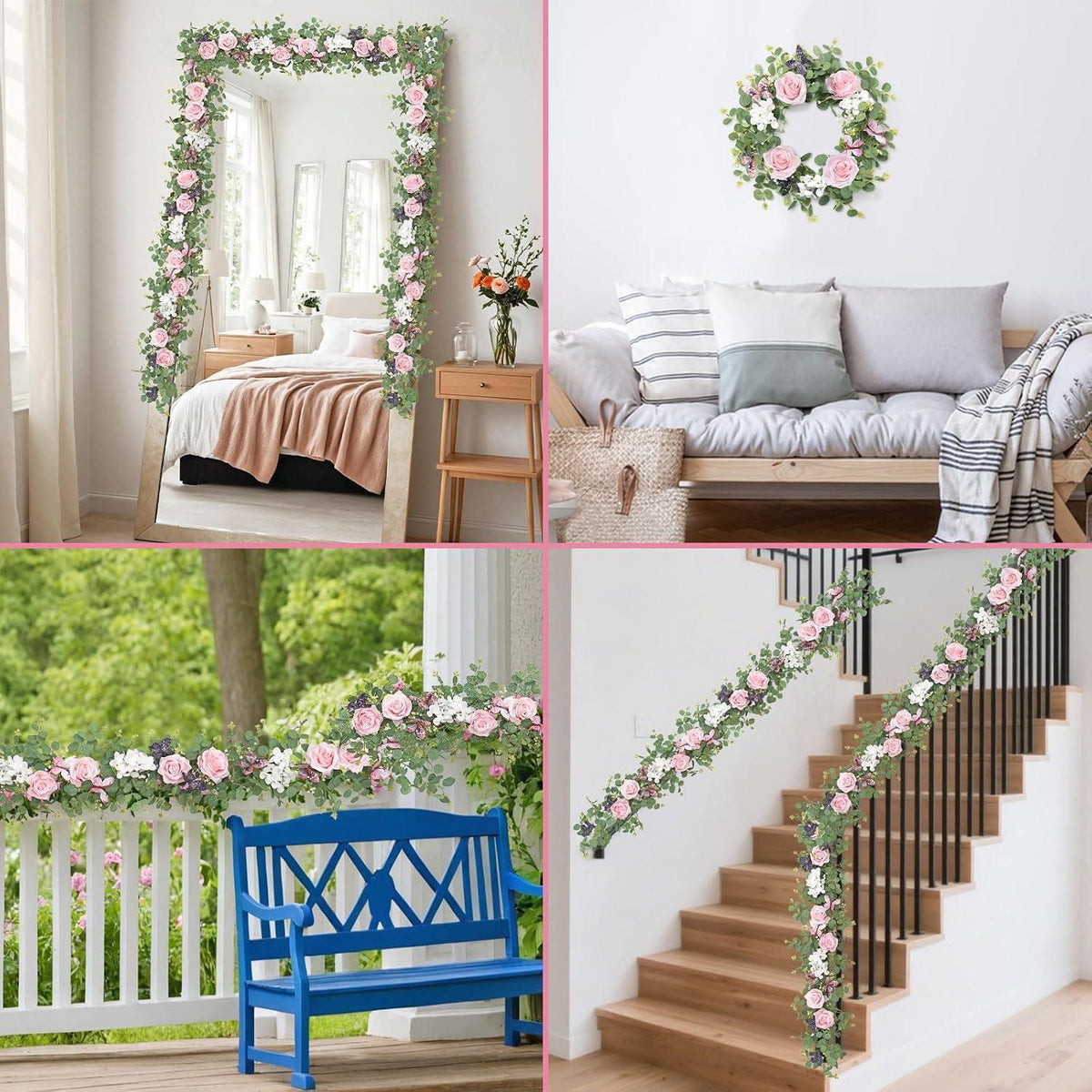 2x 1,8m Eukalyptus Girlande Rosa Rosen Deko Hochzeit