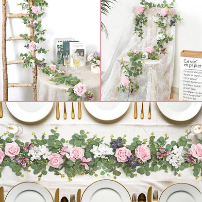 2x 1,8m Eukalyptus Girlande Rosa Rosen Deko Hochzeit