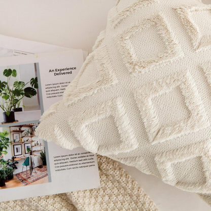 Boho Kissenbezug 2er Set 45x45 cm Beige – Flauschig & Dekorativ