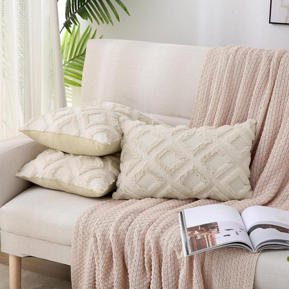 Boho Kissenbezug 2er Set 45x45 cm Beige – Flauschig & Dekorativ