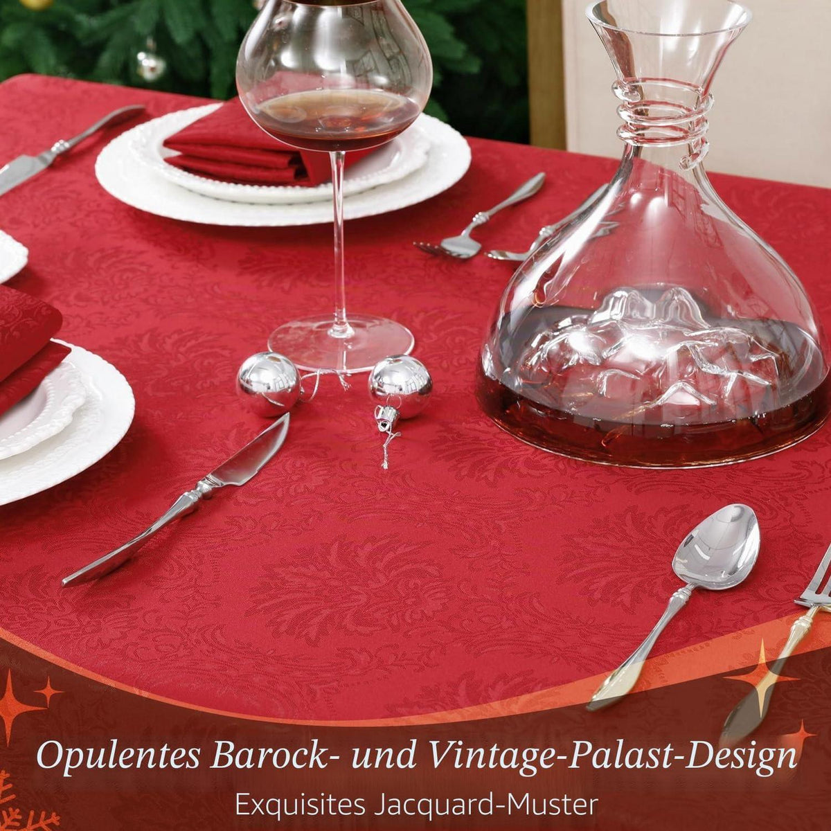 Romanstile Weihnachten Tischdecke Rot 350x150 cm Jacquard Barock