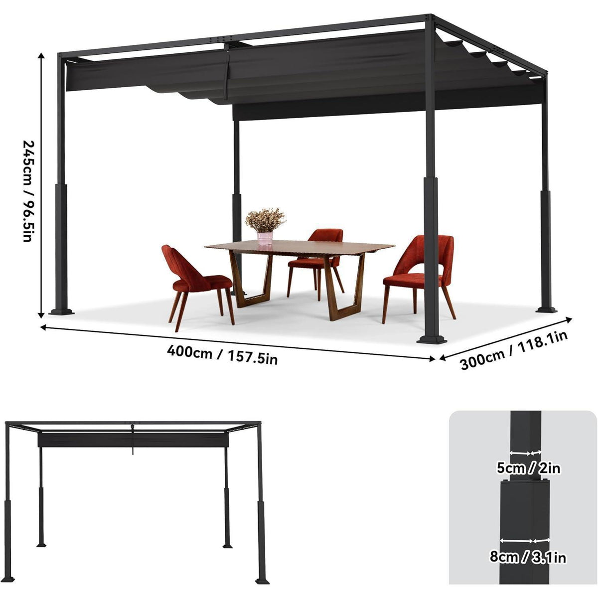 Pergola 3x4m – Terrassenüberdachung, Wasserdicht & Stabil