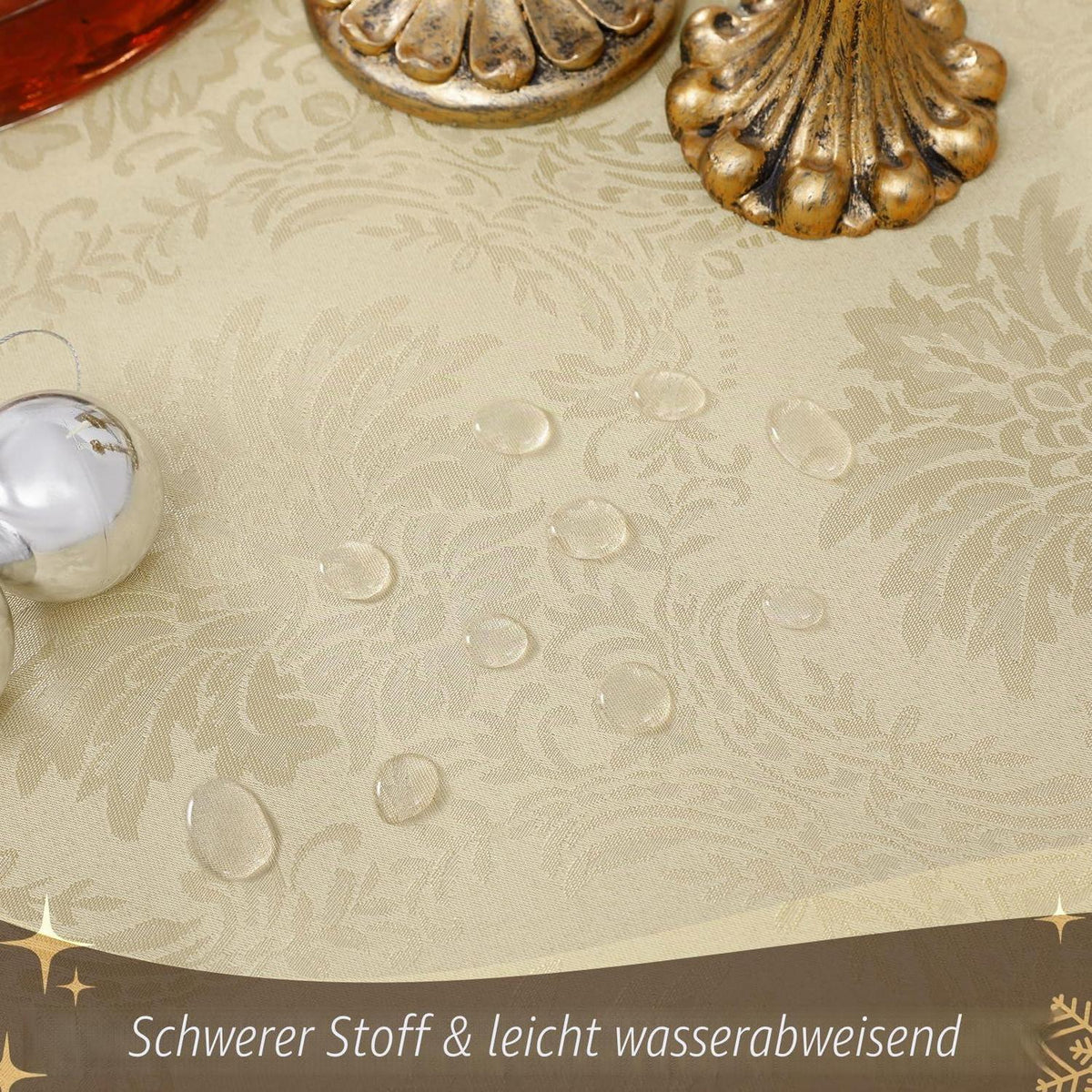 Runde Tischdecke Beige 160cm – Wasserabweisend, Vintage Jacquard