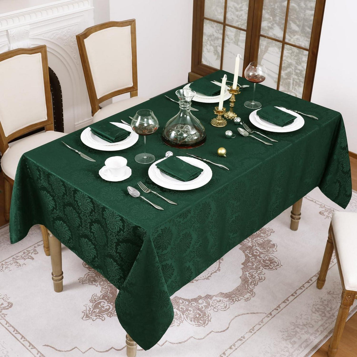 Grüne Tischdecke Romanstil Weihnachten 140x240 cm, Wasserabweisend