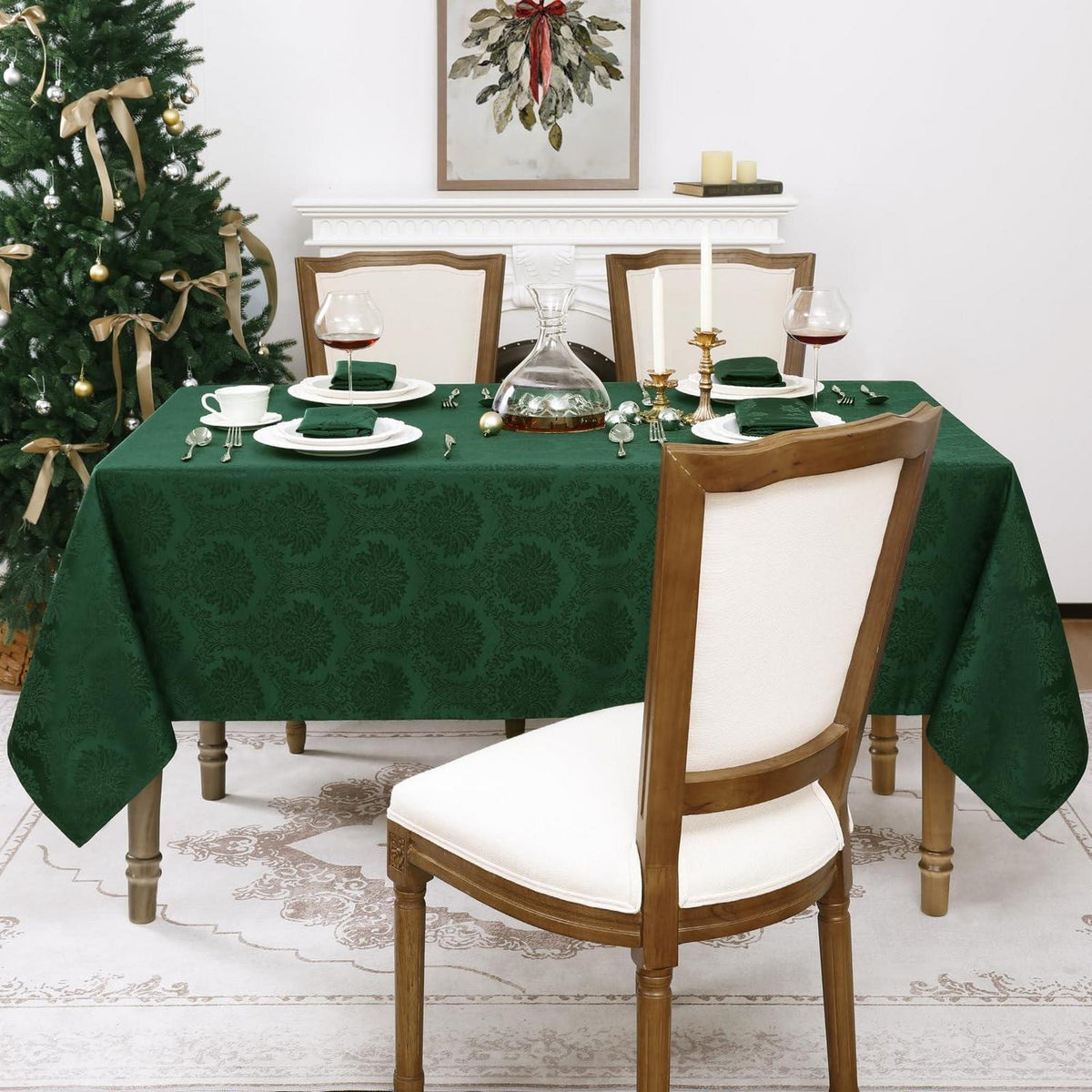 Grüne Tischdecke Romanstil Weihnachten 140x240 cm, Wasserabweisend