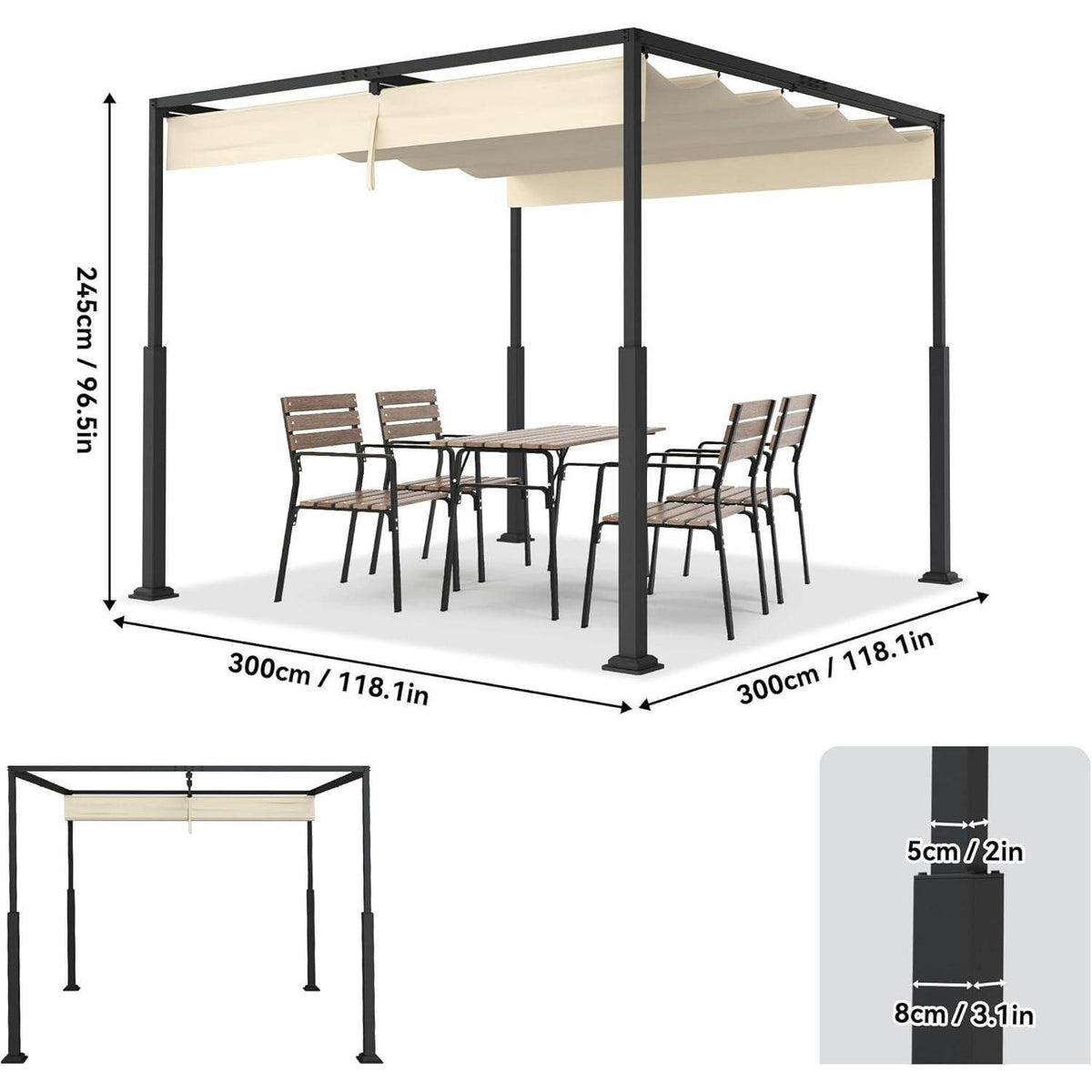 Pergola 3x3m – Terrassenüberdachung, Wasserdicht & Stabil