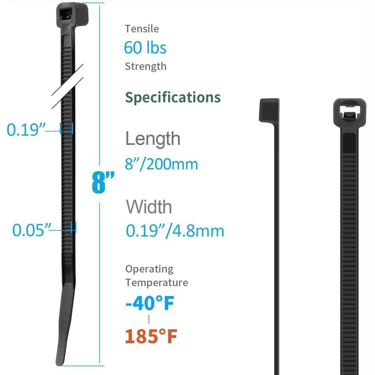Nylon Kabelbinder 8 Zoll 5000er Pack – Weiß für Garten & Werkstatt