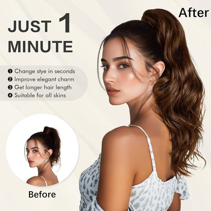Lange gewellte Pferdeschwanz Verlängerung mit Klammer – Schwarz Braun