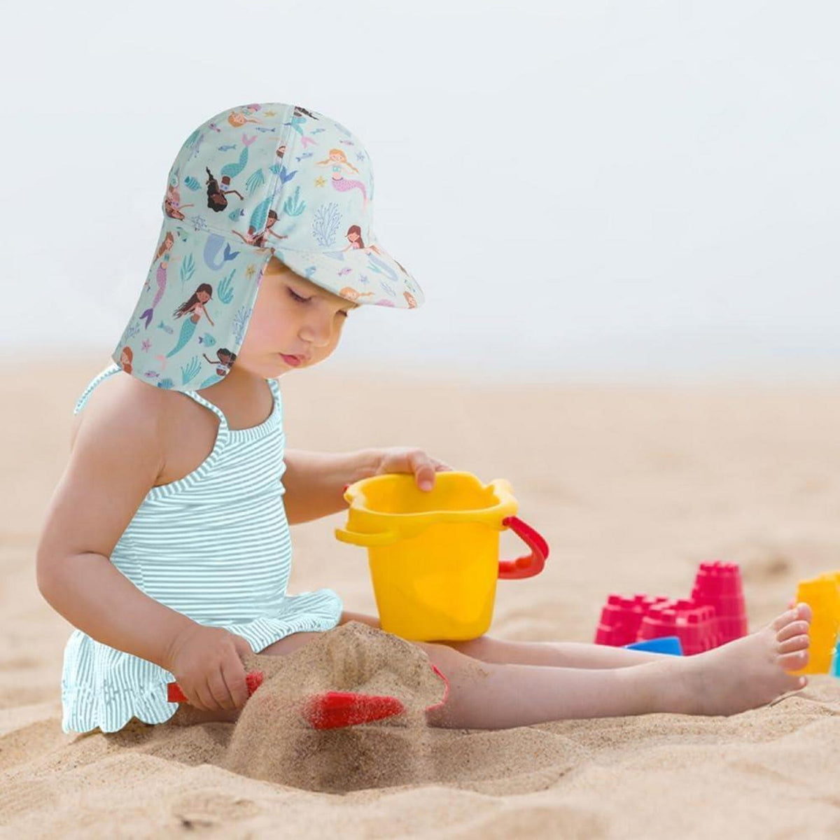 Kinder Sonnenschutz Hut mit Nackenschutz - Dinosaurier Muster Grün 6-8 Jahre