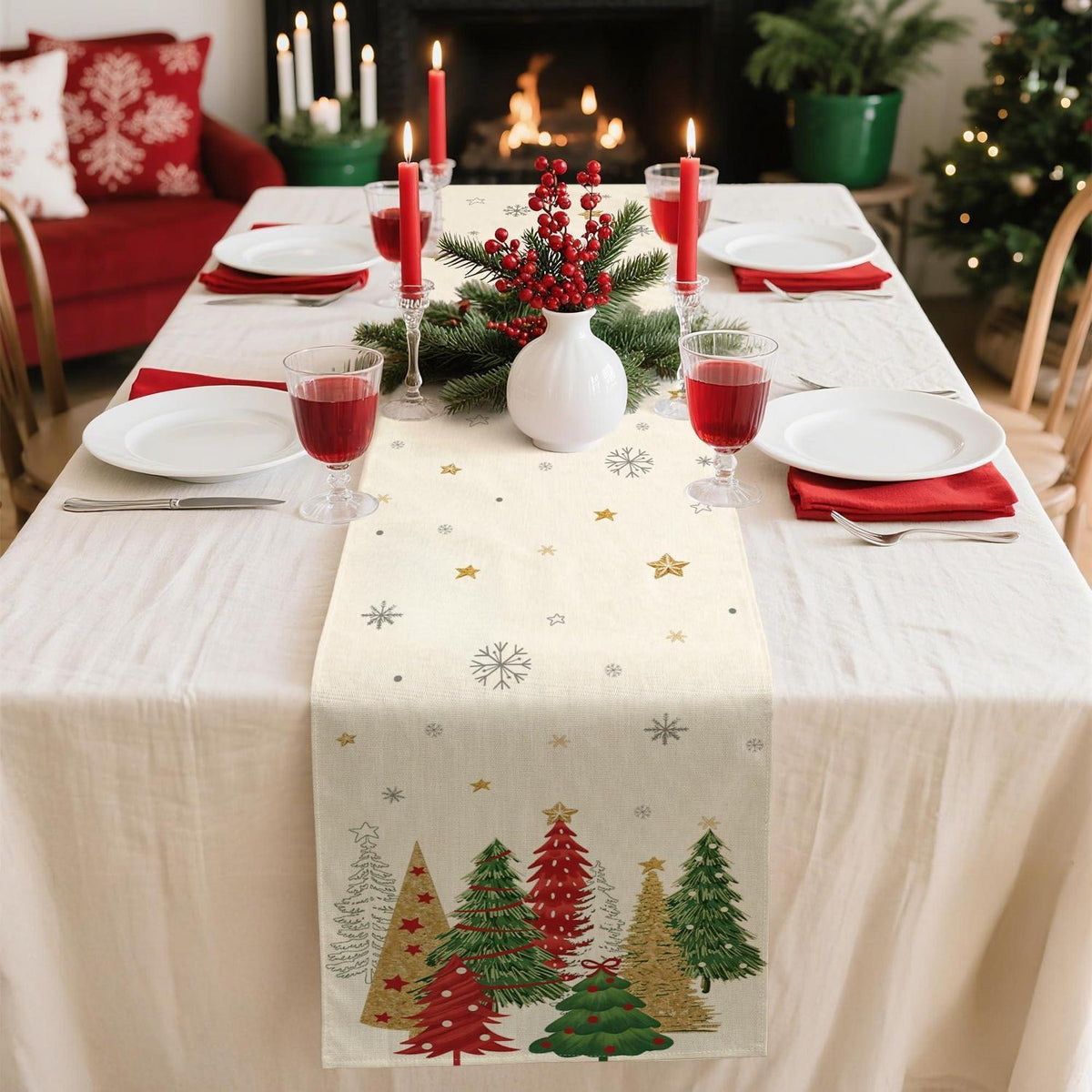 Tischläufer Weihnachten 40x180 cm Beige – Moderne Winterdeko