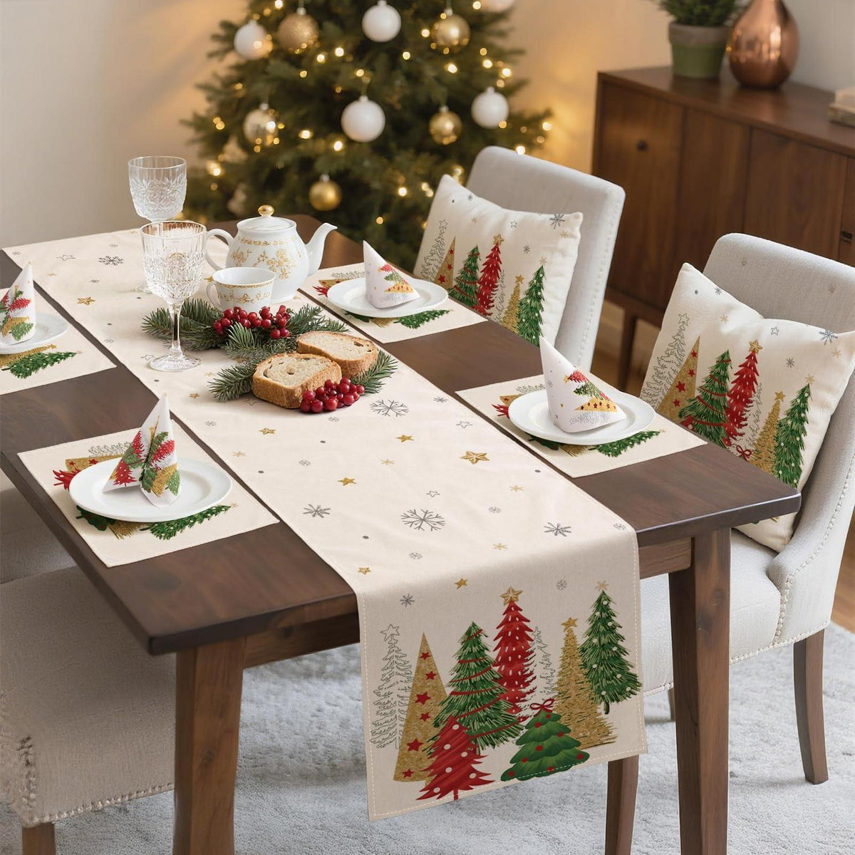 Tischläufer Weihnachten 40x180 cm Beige – Moderne Winterdeko