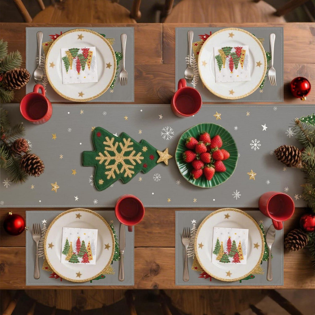 Tischläufer Weihnachten Grau 40x140 cm - Festliche Winterdeko