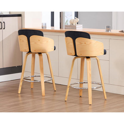 Barhocker 2er Set mit Samtbezug & Holzbeinen – Schwarz