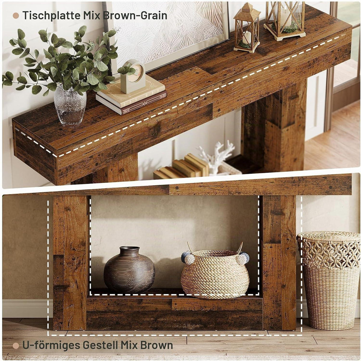 160cm Konsolentisch mit Stauraum & Vintage Design