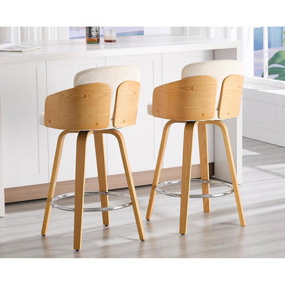 Barhocker 2er Set mit Samtbezug & Holzbeinen – Beige
