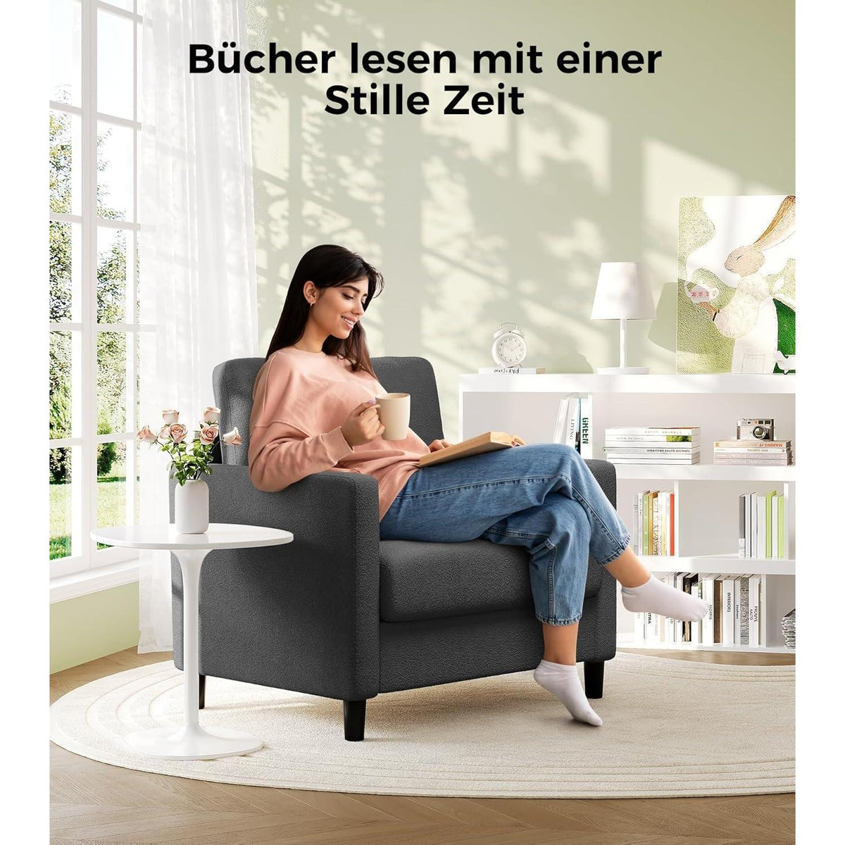Bequemer Lesesessel Grau – Kleines Sofa für Wohnzimmer & Jugendzimmer